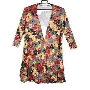 Women's Lularoe Multicolor Floral Open Front Cardigan Casual Long Sleeve Size M